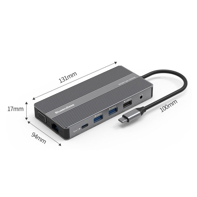 Blueendless Type-C+USB 3.0/2.0+VGA+3.5mm Audio Interface HUB(12 in 1) - free shipping - PMC Jewellery - Order now!