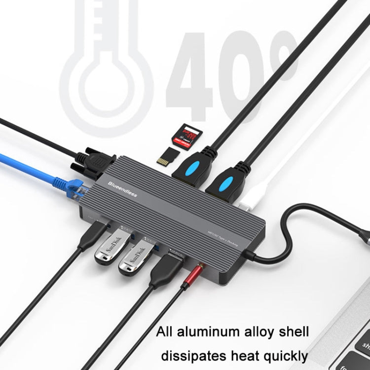 Blueendless Type-C+USB 3.0/2.0+VGA+3.5mm Audio Interface HUB(12 in 1) - free shipping - PMC Jewellery - Order now!
