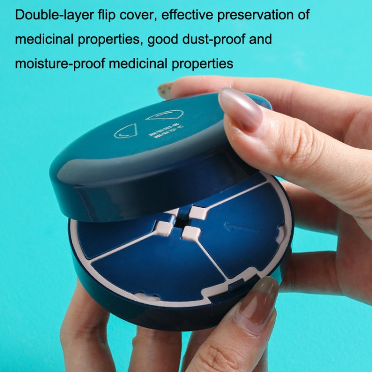 Double-layer Round Eight Grids Portable Medicine Box with Cutter(Blue) - free shipping - PMC TechLife - Order now!