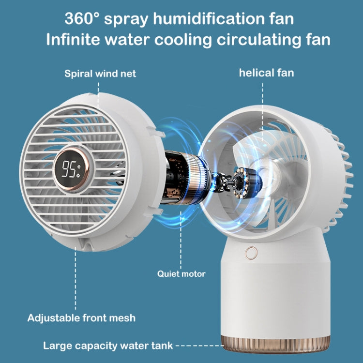 Spray Humidified LED Digital Display Office Home Fan, Style: 3600mAh Rechargeable(White) - Electric Fans by PMC TechLife | Online Shopping South Africa | PMC TechLife | Buy Now Pay Later Mobicred