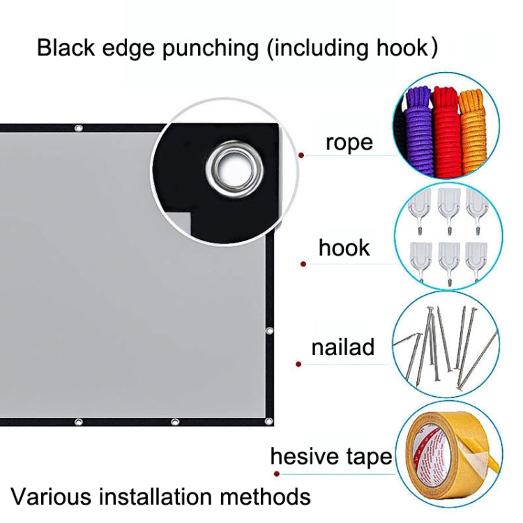 Folding Metal Anti-Light HD Projection Curtain, Size: 84 inch 16:9 186x105cm Punch Black Border - Film Curtains by PMC TechLife | Online Shopping South Africa | PMC TechLife | Buy Now Pay Later Mobicred