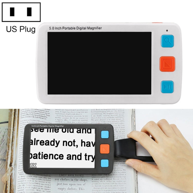5.0 inch Portable HD Electronic Vision Aid Low Vision Magnifying Glass Reader, US Plug(White) - Hand Held Style by PMC TechLife | Online Shopping South Africa | PMC TechLife