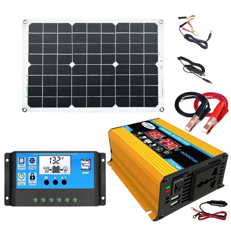 Solar Power System Inverter 30A Controller+18W 12V Solar Panel, Specification: Yellow 12V To 220V - free shipping - PMC TechLife - Order now!