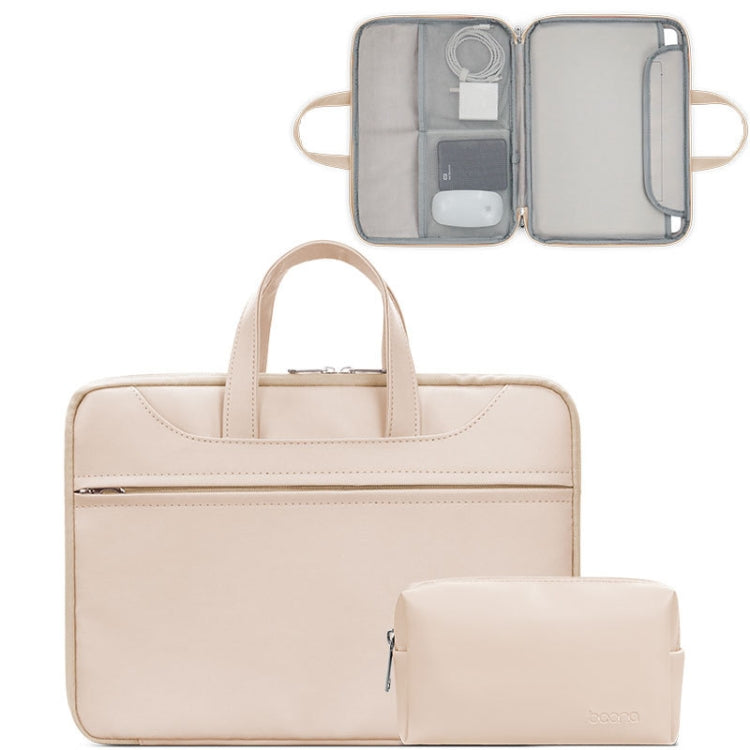 Baona BN-Q006 PU Leather Full Opening Laptop Handbag For 14 inches(Light Apricot Color+Power Bag) - free shipping - PMC Jewellery - Order now!