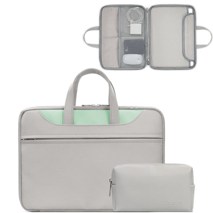 Baona BN-Q006 PU Leather Full Opening Laptop Handbag For 15/15.6/16 inches(Gray+Mint Green+Power Bag) - free shipping - PMC Jewellery - Order now!
