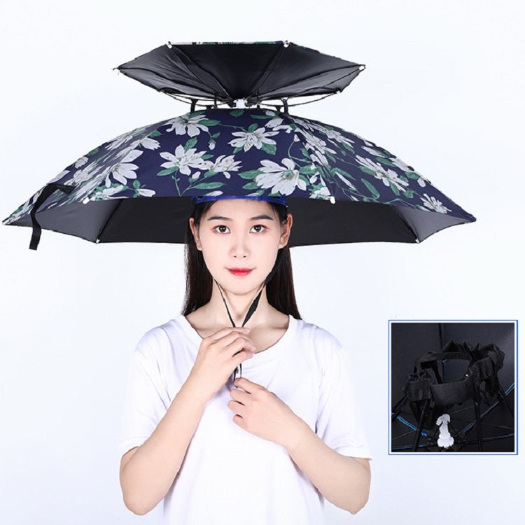 Double-layer Fishing Umbrella Hat Outdoor Sunscreen And Rainproof Folding Umbrella Hat, Color: 80 Camellia - Umbrellas by PMC TechLife | Online Shopping South Africa | PMC TechLife