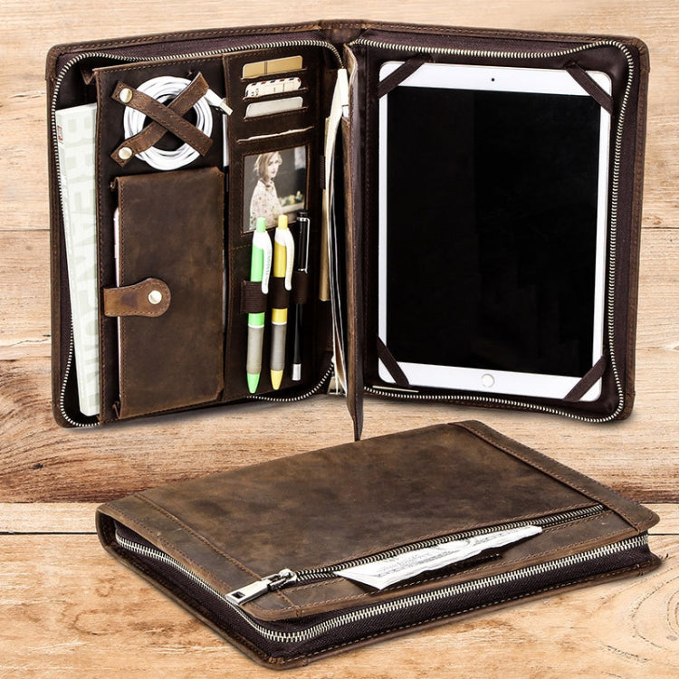 Crazy Horse Leather Pen Slot Zipper Multifunctional Tablet Cover For IPad Pro 9.7/10.5/11 Inch(Light Brown) - iPad Pro 11 (2022/2021) Cases by PMC TechLife | Online Shopping South Africa | PMC TechLife