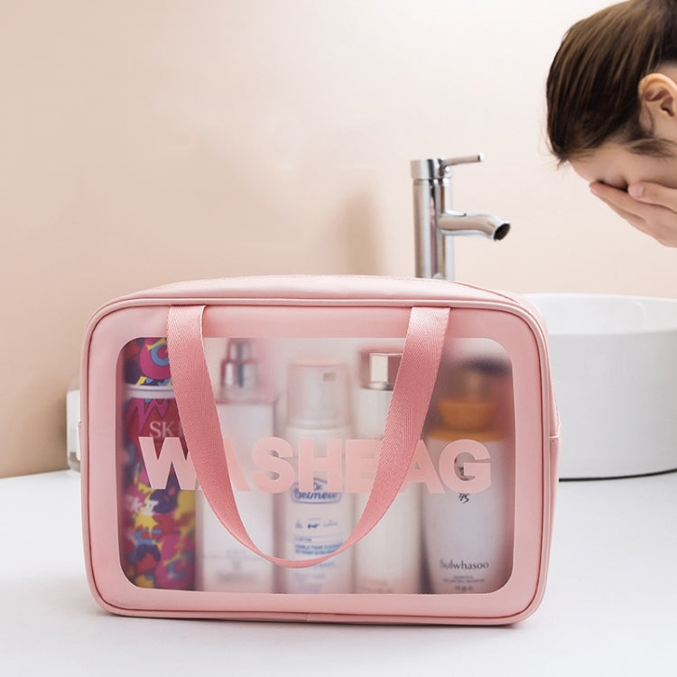 2 PCS Frosted Translucent Waterproof Storage Bag Cosmetic Bag Swimming Bag Wash Bag Pink L - Waterproof Bags by PMC TechLife | Online Shopping South Africa | PMC TechLife