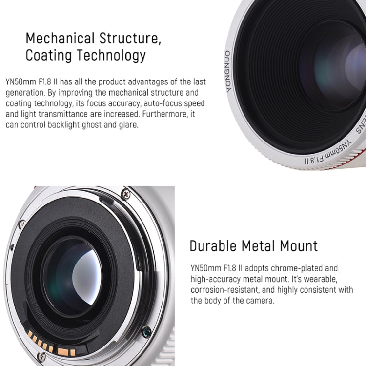 YONGNUO YN50mm F1.8 II Fixed Focus Lens Full Frame Automatic Focus For Canon SLR Camera - free shipping - PMC TechLife - Order now!