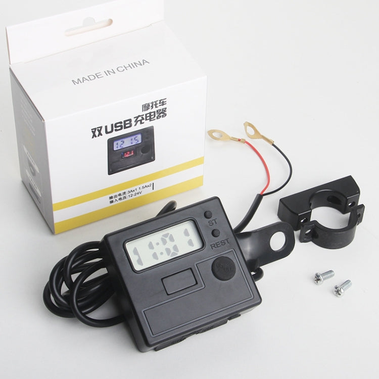 Motorcycle Clock Digital Display Dual USB Phone Charger Waterproof 5V 3A Fast Charge(Black) - Battery Charger by PMC TechLife | Online Shopping South Africa | PMC TechLife | Buy Now Pay Later Mobicred