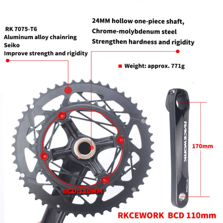RACEWORK RKRFA Road Bike Aluminum Alloy 22-speed Crankset, Spec: 50-34T with BB - free shipping - PMc TechLife - Order now!