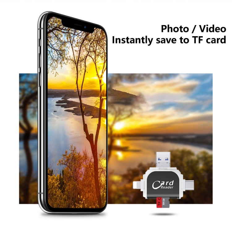 R015 USB2.0 & Micro USB+8Pin+Type-C 4 In 1 Card Reader Supports SD/TF Card(Rose Gold) - free shipping - PMC Jewellery - Order now!