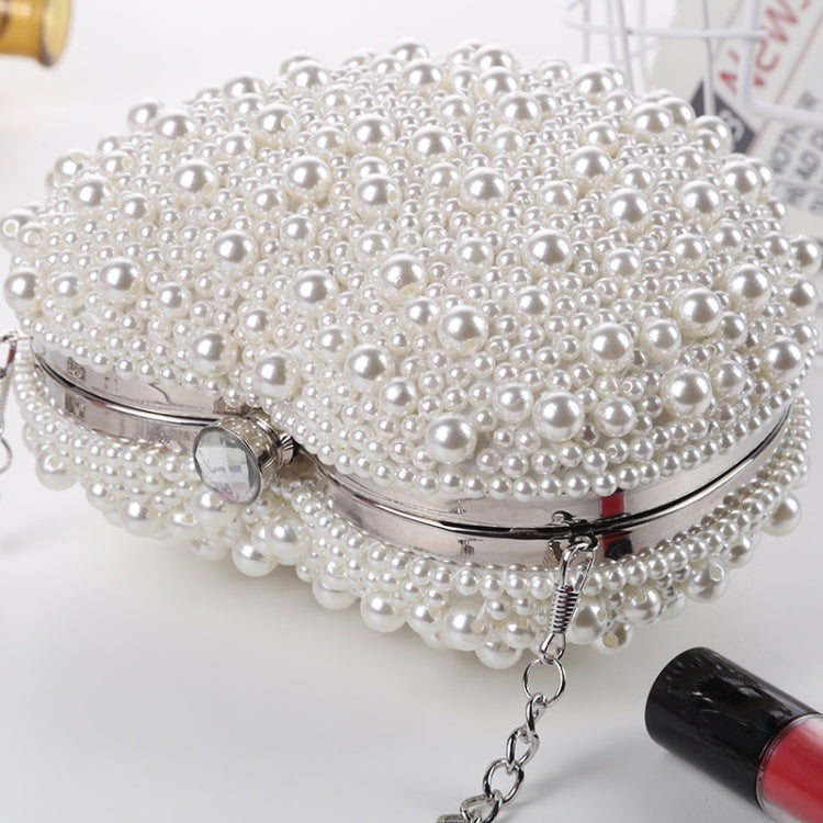 Pearl Evening Bag Ladies Heart Shaped Clutch Single Chain Crossbody Bag(White) - Single-shoulder Bags by PMC TechLife | Online Shopping South Africa | PMC TechLife
