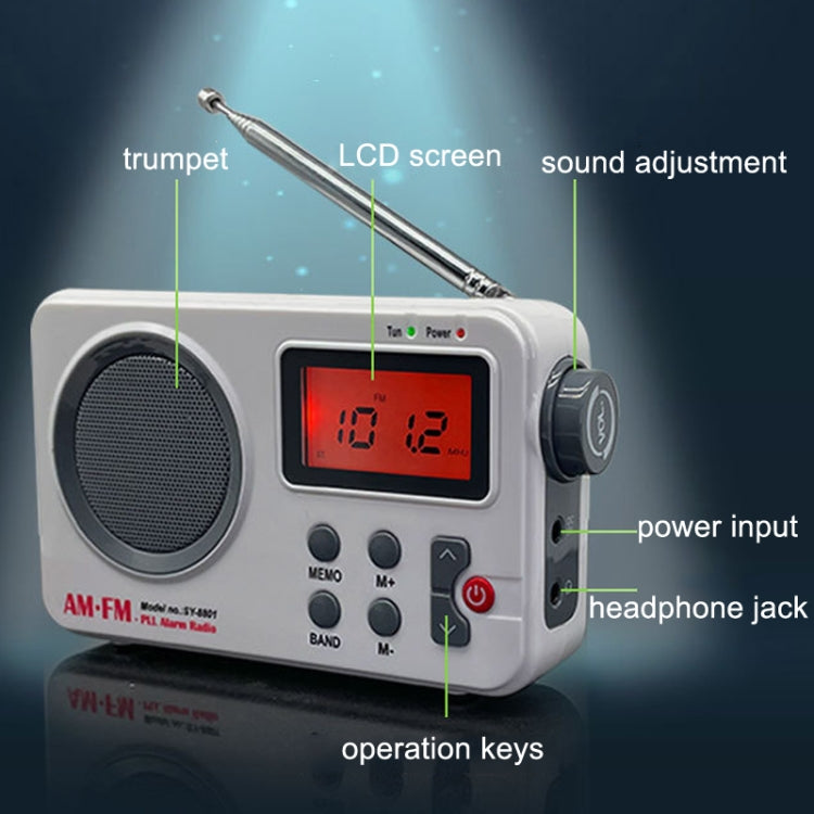 SY-8801 Portable Retro Radio HD LCD Screen Weight Bass Short Wave Radio(White) - Radio Player by PMC TechLife | Online Shopping South Africa | PMC TechLife | Buy Now Pay Later Mobicred