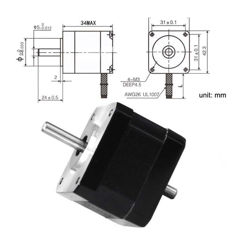 42BYGH34-1304B 1.3A 0.30N 3D Printer 42-Step Moto Dual Output Shaft Carving Machine - Parts by PMC TechLife | Online Shopping South Africa | PMC TechLife | Buy Now Pay Later Mobicred