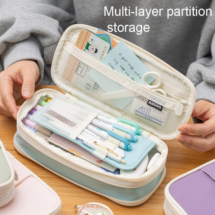 Angoo Macaron Double-layer Retractable Large-capacity Pencil Case Stationery Box(Dark Blue) - File Folder by Angoo | Online Shopping South Africa | PMC TechLife | Buy Now Pay Later Mobicred