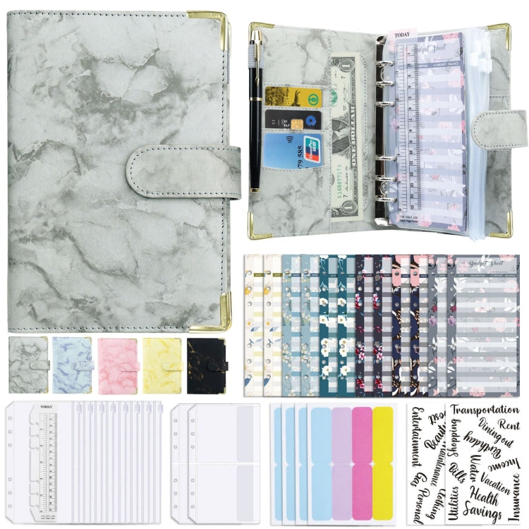 A6 Binder Budget Book Marbled Notebook PU Leather Binder(Gray) - free shipping - PMC TechLife - Order now!