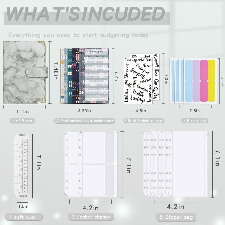 A6 Binder Budget Book Marbled Notebook PU Leather Binder(Blue -Purple) - Notebooks by null | Online Shopping South Africa | PMC TechLife | Buy Now Pay Later Mobicred