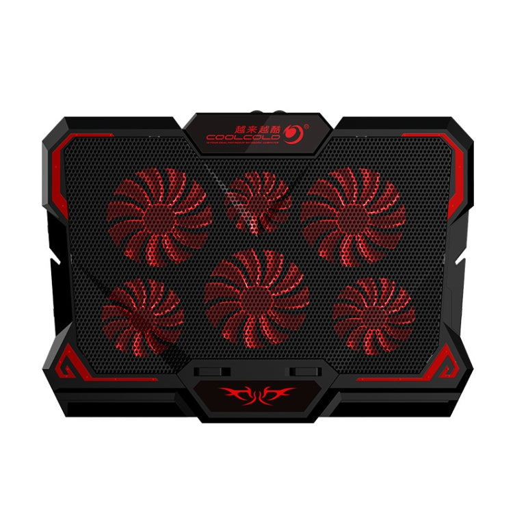 CoolCold  17inch Gaming Laptop Cooler Six Fan Two USB Port 2600RPM Laptop Cooling Pad( Black Red) - free shipping - PMC Jewellery - Order now!
