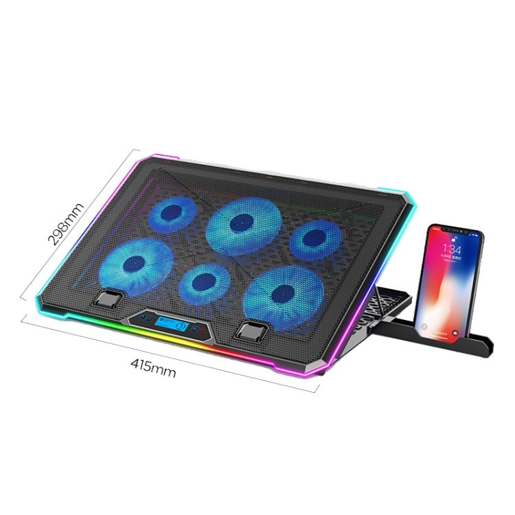 ICE COOREL K15 6-Fans Adjustable LCD Screen Laptop Stand Radiator With RGB Atmosphere Light(Black) - Cooling Pads by ICE COOREL | Online Shopping South Africa | PMC Jewellery | Buy Now Pay Later Mobicred