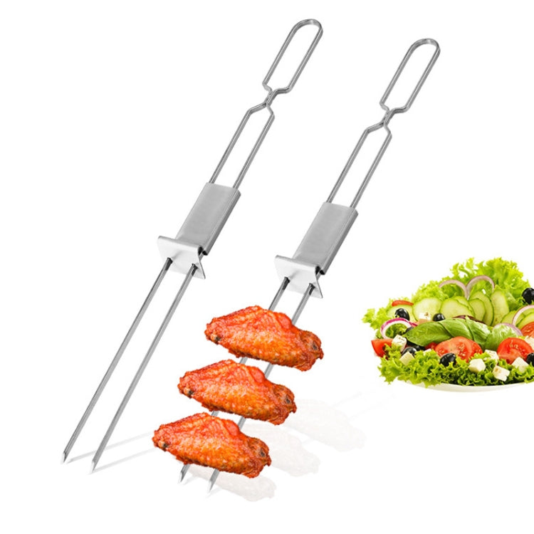 2 PCS Stainless Steel Semi-Automatic Double Head BBQ Fork Outdoor BBQ Tool - Cookwares & Tablewares by PMC TechLife | Online Shopping South Africa | PMC TechLife