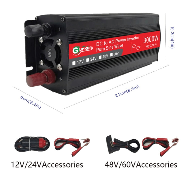 Gurxun Sine Wave Inverter 3000W 12/24/48/60V To 220V Car Boost Converter, Specification: 12V-220V -  by PMC TechLife | Online Shopping South Africa | PMC TechLife