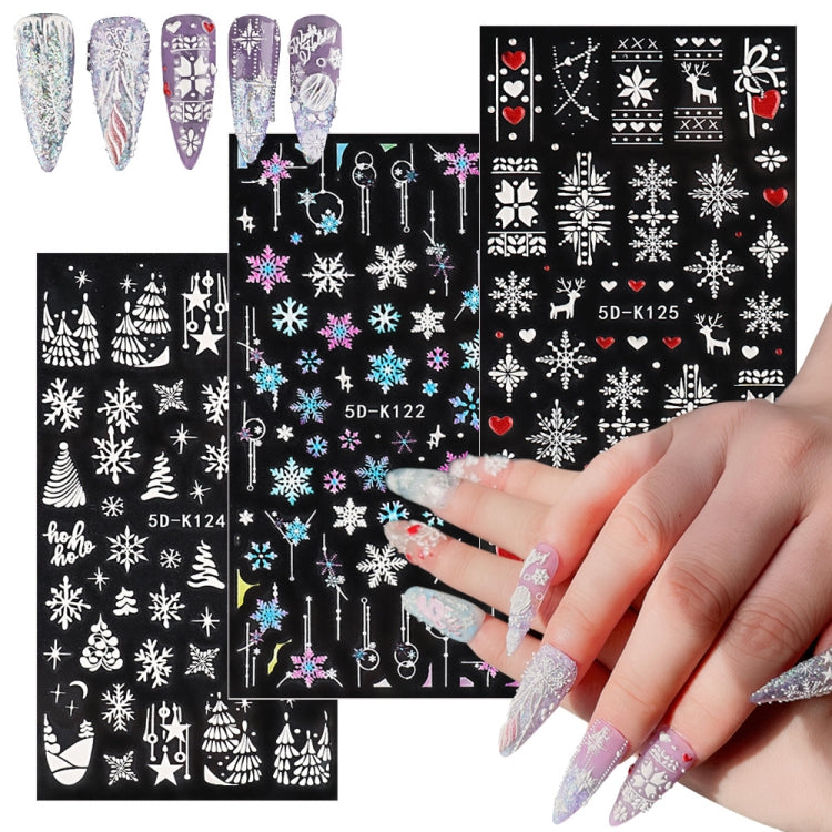 3 PCS 5D Embossed Nail Stickers Christmas Snowflake Elk Nail Stickers(5D-K126) - free shipping - PMC Jewellery - Order now!