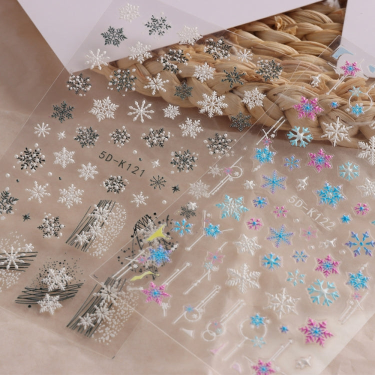 3 PCS 5D Embossed Nail Stickers Christmas Snowflake Elk Nail Stickers(5D-K123) - free shipping - PMC Jewellery - Order now!