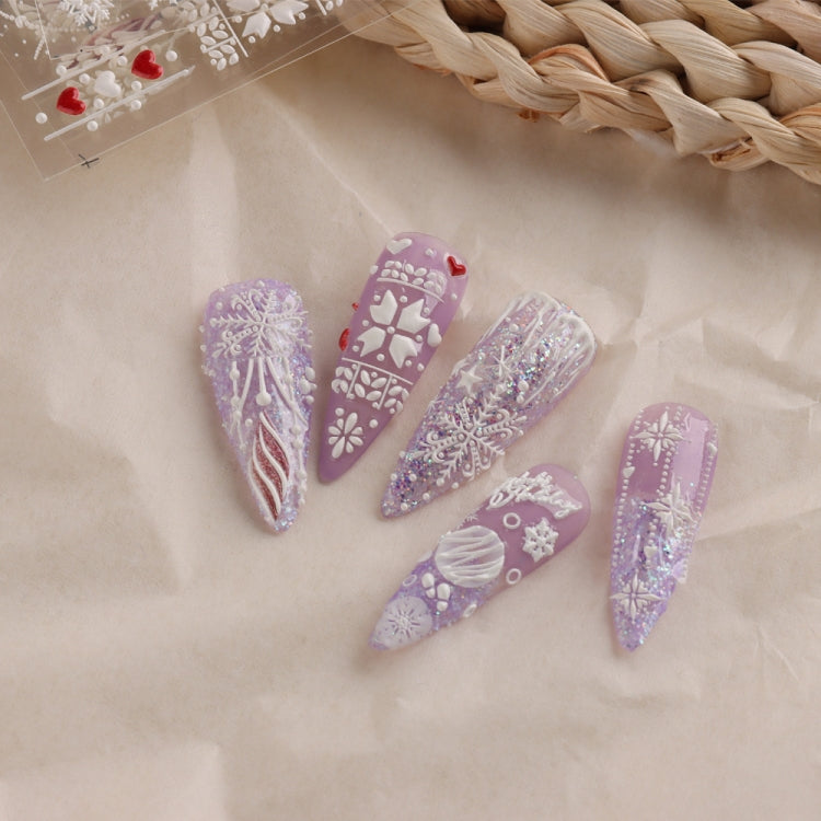 3 PCS 5D Embossed Nail Stickers Christmas Snowflake Elk Nail Stickers(5D-K124) - free shipping - PMC Jewellery - Order now!