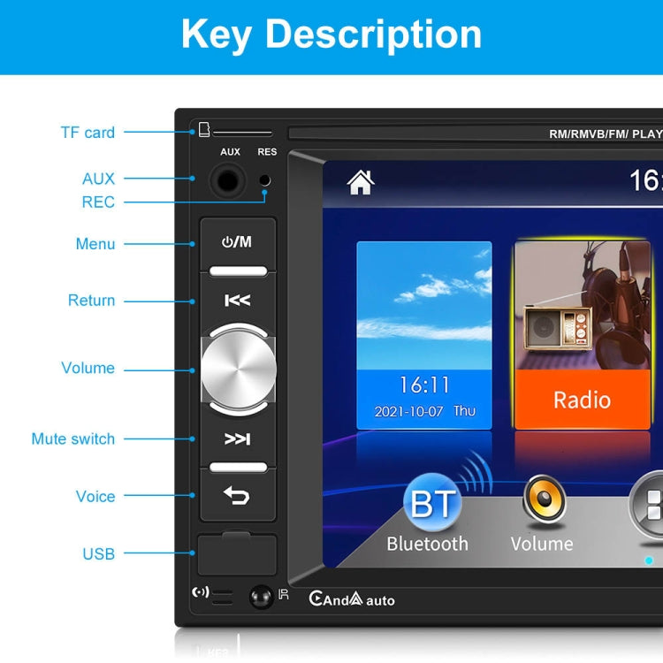7622C 6.2 inch Dual Spindle HD Car Universal MP5 Carplay Player, Style: Standard+12 Light Camera - Car MP3 & MP4 & MP5 by PMC TechLife | Online Shopping South Africa | PMC TechLife | Buy Now Pay Later Mobicred