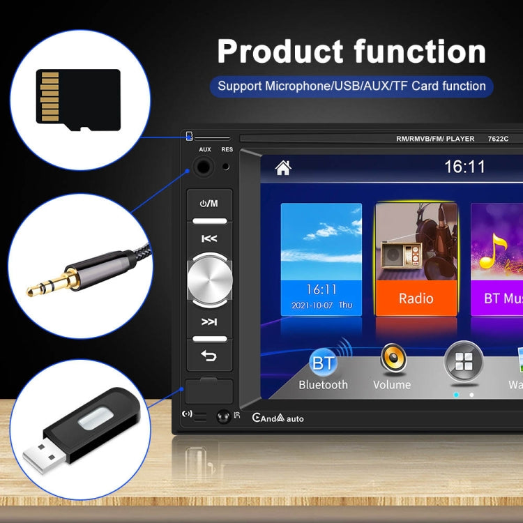 7622C 6.2 inch Dual Spindle HD Car Universal MP5 Carplay Player, Style: Standard+12 Light Camera - Car MP3 & MP4 & MP5 by PMC TechLife | Online Shopping South Africa | PMC TechLife | Buy Now Pay Later Mobicred