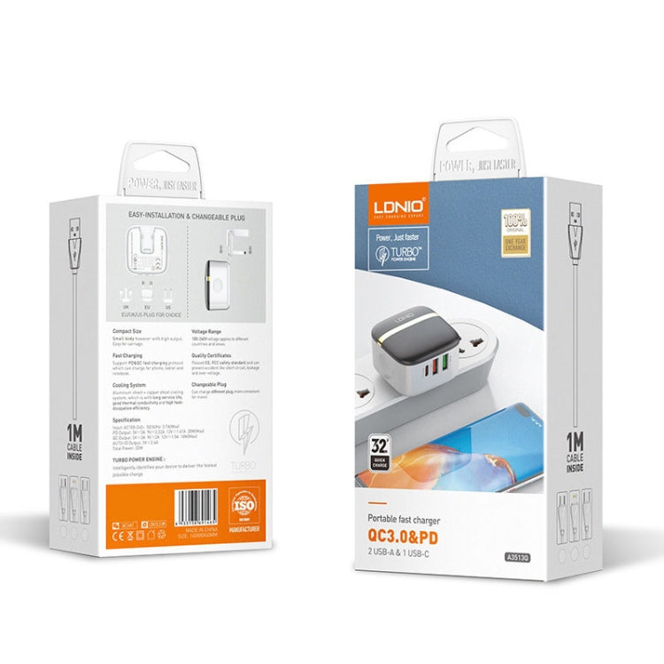 LDNIO A3513Q 32W QC3.0 3 USB Ports Phone Adapter UK Plug with 8 Pin Cable - free shipping - PMC TechLife - Order now!
