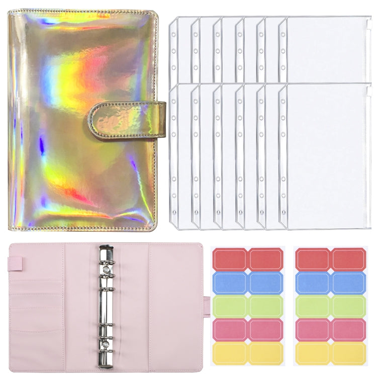 A6 Dazzling Color Loose-leaf Handbook Laser Macaroon PU Cash Budget Book(Rose Gold) - Notebooks by PMc TechLife | Online Shopping South Africa | PMc TechLife | Buy Now Pay Later Mobicred