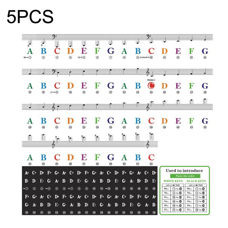 QT-0302 5PCS Children Piano Keyboard Color Stickers Musical Instrument Accessories - Keyboard Instruments by PMC TechLife | Online Shopping South Africa | PMC TechLife