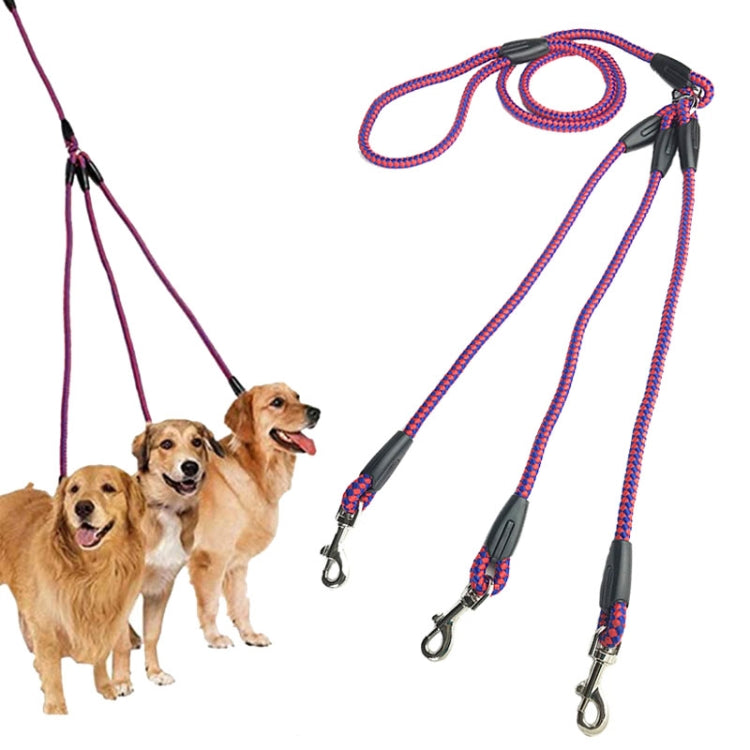 140cm 3 In 1 Leash Multi-head Dog Walking Rope(Rose Red) - Leashes by PMC TechLife | Online Shopping South Africa | PMC TechLife