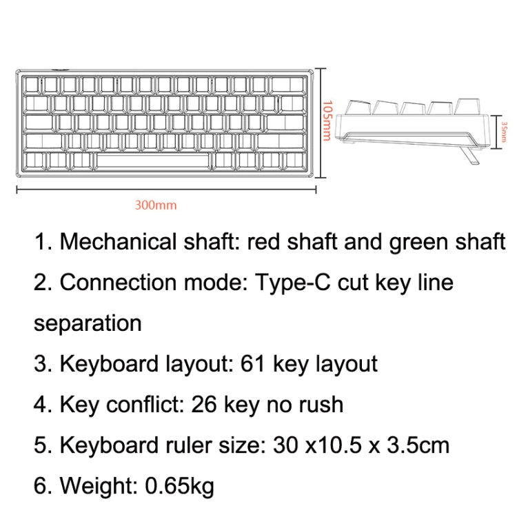 LEAVEN K620 61 Keys Hot Plug-in Glowing Game Wired Mechanical Keyboard, Cable Length: 1.8m, Color: Black White Green Shaft - free shipping - PMC Jewellery - Order now!