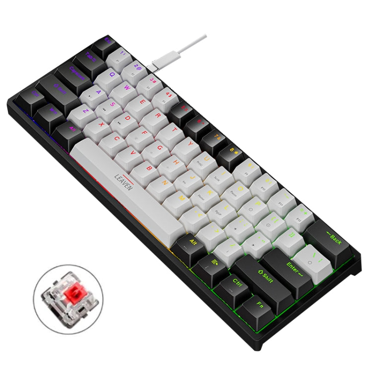 LEAVEN K620 61 Keys Hot Plug-in Glowing Game Wired Mechanical Keyboard, Cable Length: 1.8m, Color: Black White Red Shaft - free shipping - PMC Jewellery - Order now!