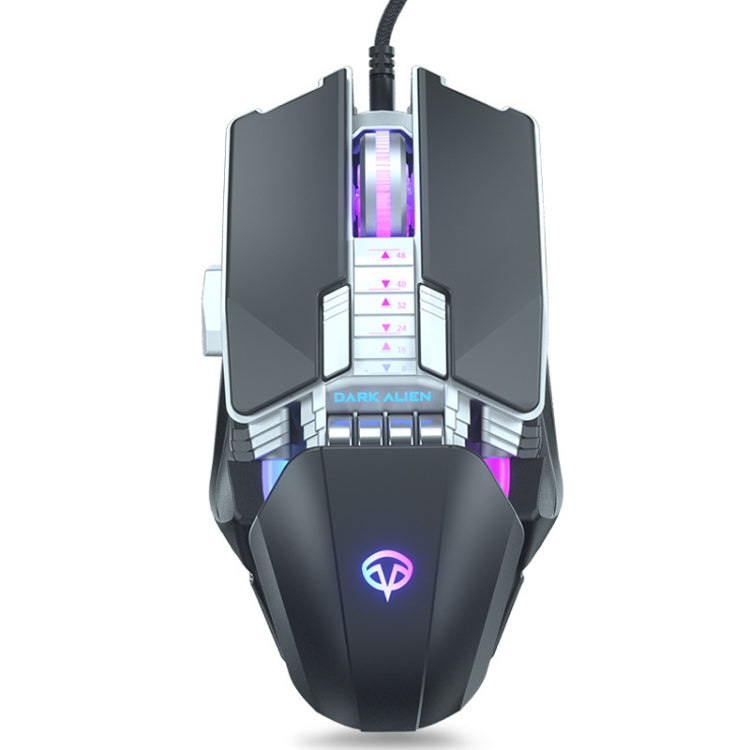 Dark Alien V710 7 Keys Metal Office Wired Glowing Mouse, Cable Length: 1.78m(Black) - free shipping - PMC Jewellery - Order now!