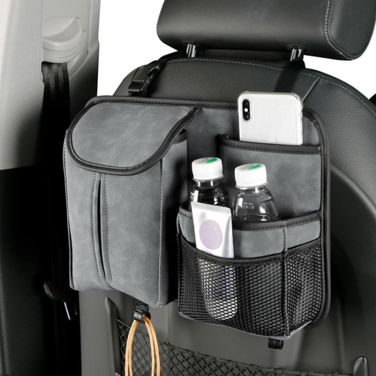 DE RAN FU Flip Fur Car Seat BackTissue Box Storage Hanging Bag With Hook(Grey) - Tissue Boxes by PMC TechLife | Online Shopping South Africa | PMC TechLife | Buy Now Pay Later Mobicred