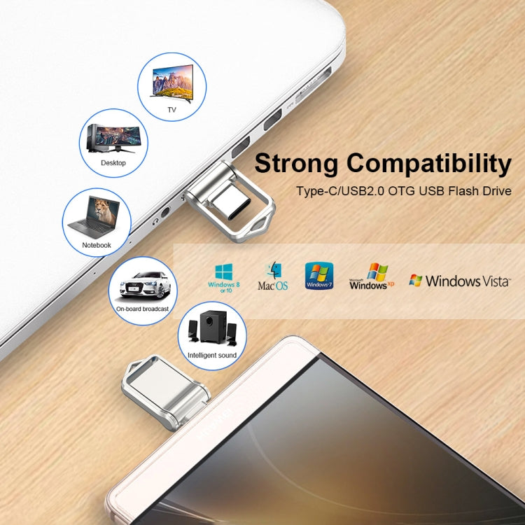 32GB USB 2.0 + Type-C/USB-C High Speed Mini Computer and Phone Dual-purpose Rotary U Disk(Silver) - USB Flash Drives by PMC TechLife | Online Shopping South Africa | PMC TechLife | Buy Now Pay Later Mobicred
