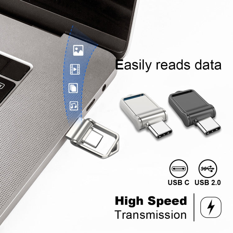 128GB USB 2.0 + Type-C/USB-C High Speed Mini Computer and Phone Dual-purpose Rotary U Disk(Silver) - USB Flash Drives by PMC Jewellery | Online Shopping South Africa | PMC Jewellery | Buy Now Pay Later Mobicred