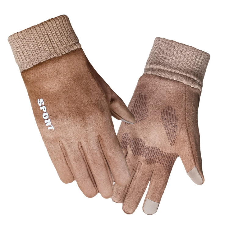 Q35 Suede Men Warm Gloves Touch Screen Sports Cycling Gloves, Size: One Size(Khaki) - Cycling Gloves by PMC TechLife | Online Shopping South Africa | PMC TechLife | Buy Now Pay Later Mobicred