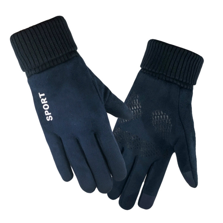 Q35 Suede Men Warm Gloves Touch Screen Sports Cycling Gloves, Size: One Size(Dark Blue) - Cycling Gloves by PMC TechLife | Online Shopping South Africa | PMC TechLife | Buy Now Pay Later Mobicred