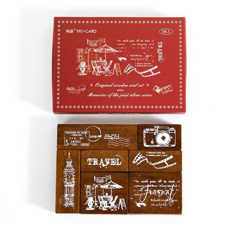 MOCARD 7 In 1 Wooden Stamp Set Handbook DIY Material(Senyu Traveler) - Handbook Decorative Stickers by MOCARD | Online Shopping South Africa | PMC TechLife | Buy Now Pay Later Mobicred