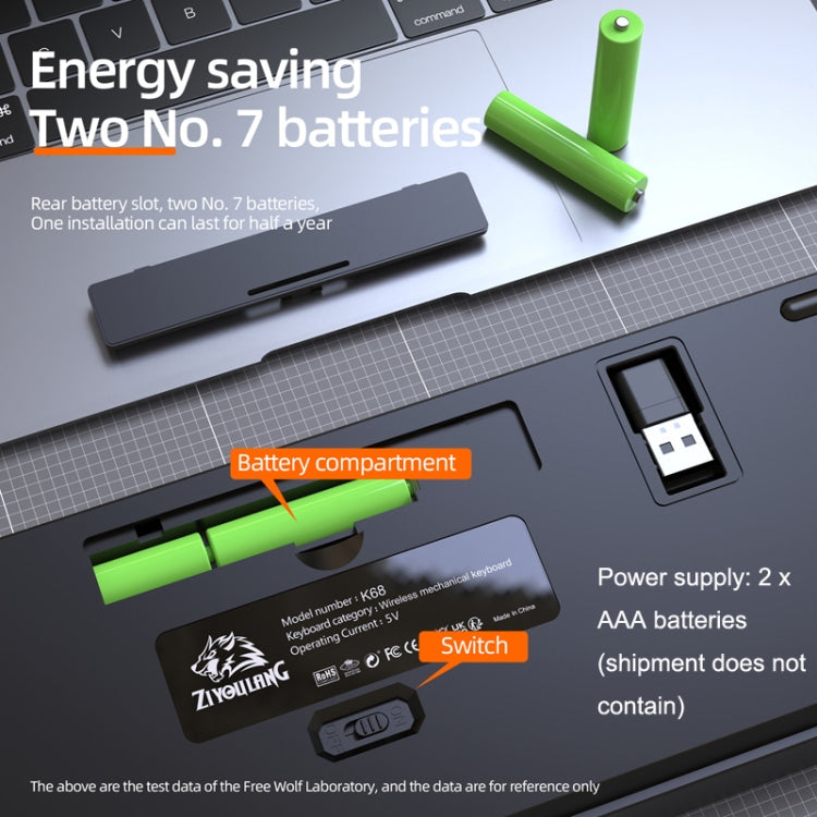 ZIYOU LANG K68 68 Keys Bluetooth Wireless Dual Model Mechanical Keyboard, Style: Red Shaft Version (Gray) - free shipping - PMC Jewellery - Order now!