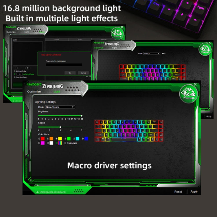 ZIYOU LANG T8 68 Keys RGB Gaming Mechanical Keyboard, Cable Length: 1.5m, Style: Micro Light Version Green Shaft - free shipping - PMC Jewellery - Order now!