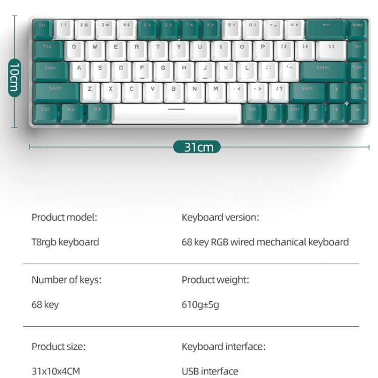 ZIYOU LANG T8 68 Keys RGB Gaming Mechanical Keyboard, Cable Length: 1.5m, Style: Micro Light Version Green Shaft - free shipping - PMC Jewellery - Order now!