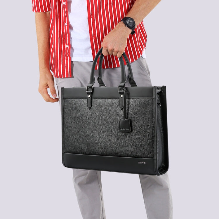 Bopai 11-98811 Leather Business Large-capacity Laptop Handbag Messenger Briefcase(Black) - free shipping - PMC Jewellery - Order now!