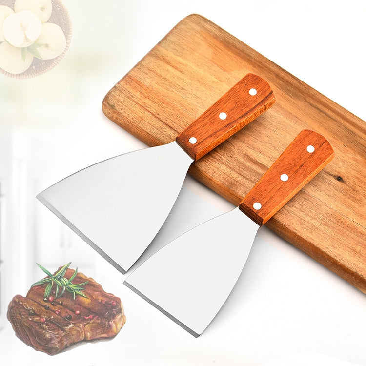 2pcs Stainless Steel Pizza and Steak Shovel Wooden Handle Slanted Shovel Kitchen Tool, Size: L - free shipping - PMC TechLife - Order now!