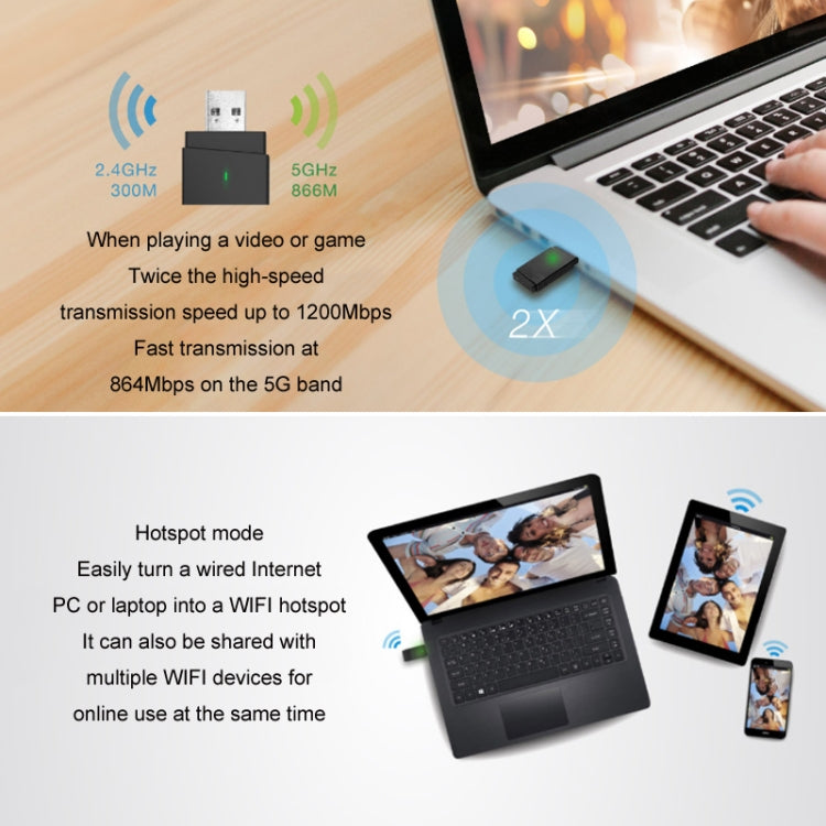 BT5.0 AC1200M Dual Band 2.4G+5.8G USB3.0 Wireless Gigabit Network Card - free shipping - PMC Jewellery - Order now!